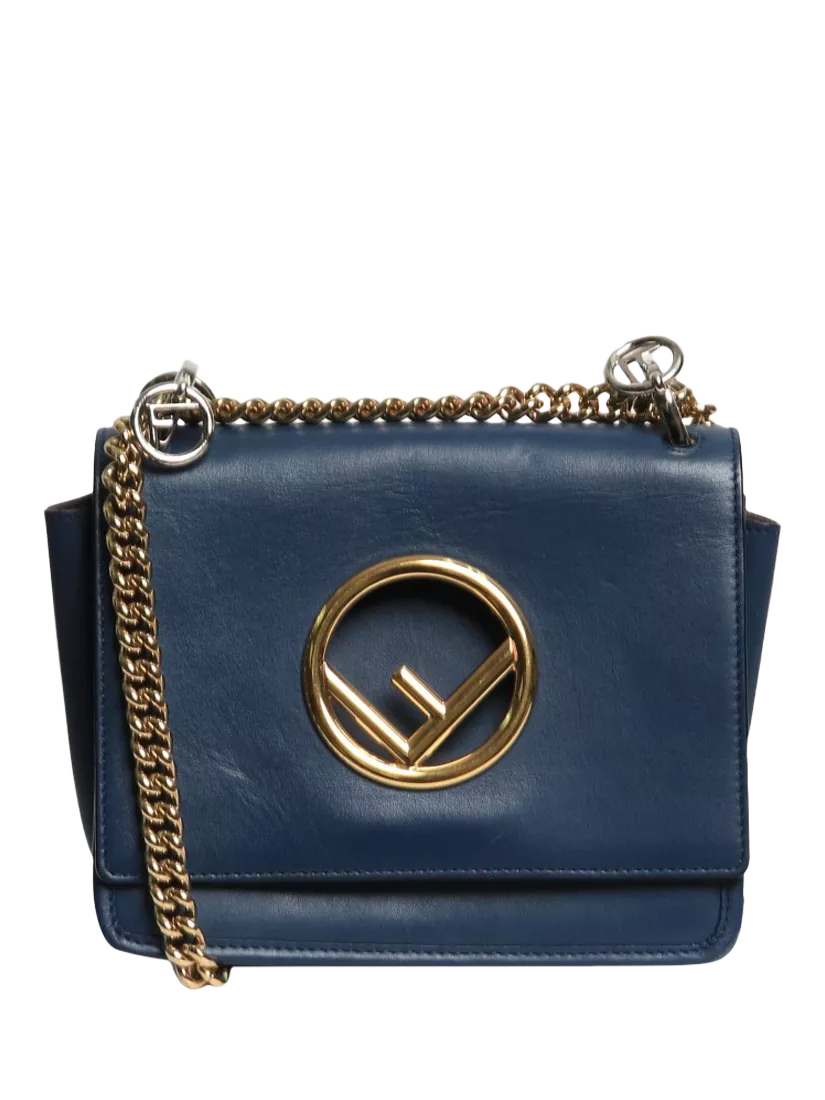 Pre-loved Fendi Leather Kan F Crossbody Bag, Blue