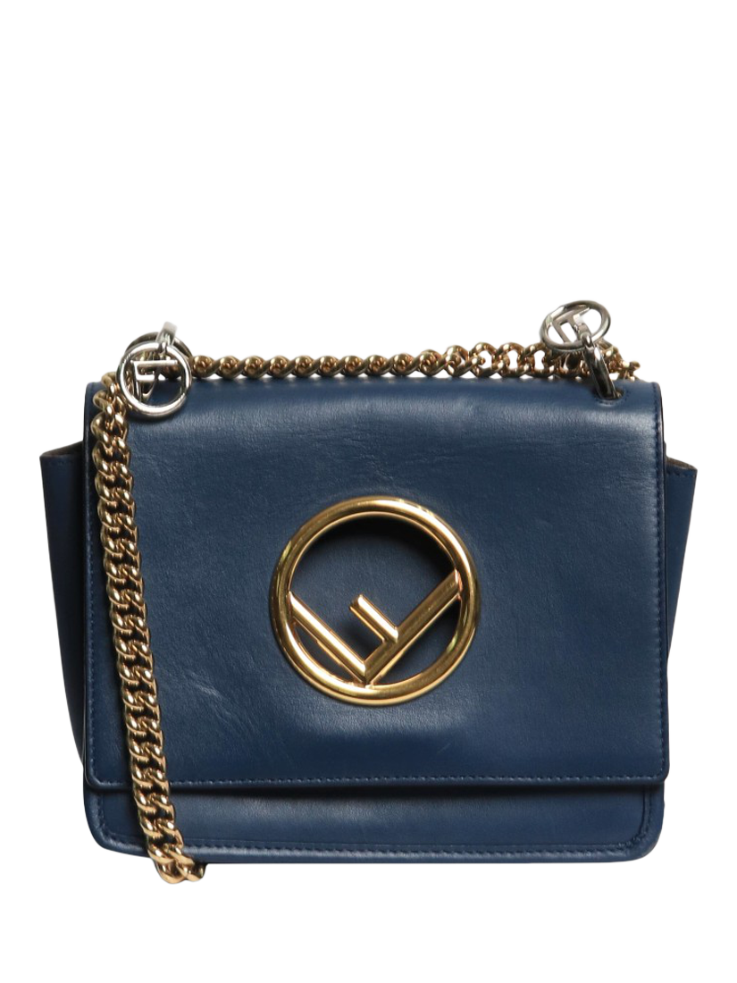 Pre-loved Fendi Leather Kan F Crossbody Bag, Blue