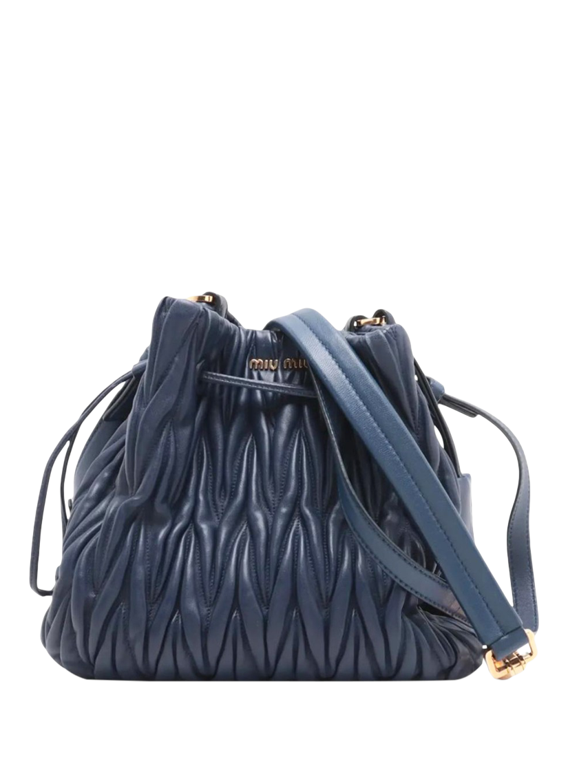 Pre-loved Miu Mi Matelassé Leather 2-Way Bucket Bag, Blue