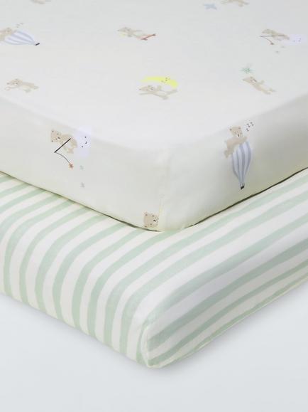 John Lewis Daydream Bear Fitted Cotbed Sheets, Pack of 2, Nautral, Natural