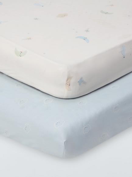 John Lewis Daydream Moon Fitted Cot Sheets, Pack of 2, Natural, Natural