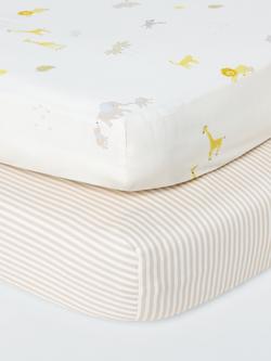 John Lewis Safari Fitted Cotbed Sheets, Pack of 2, Multi, Multi