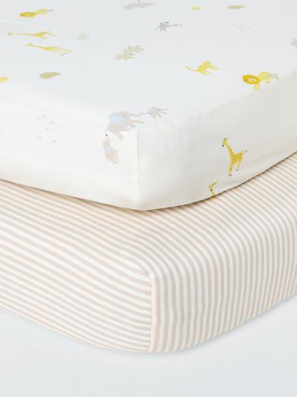 John Lewis Safari Fitted Cot Sheets, Pack of 2, Multi, Multi