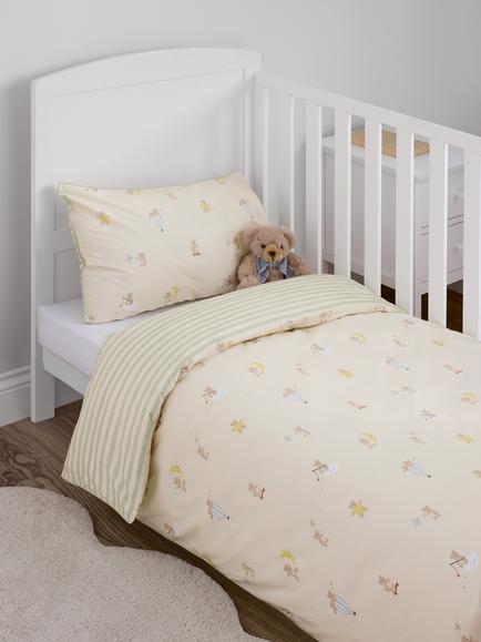 John Lewis Daydream Bear Reversible Duvet Cover & Pillowcase Set, Cot, Natural - view 2, Natural