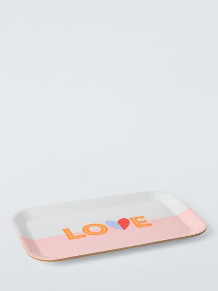 John Lewis Love Heart Tray, FSC-Certified (Birch Wood), Pink/White, Mulit