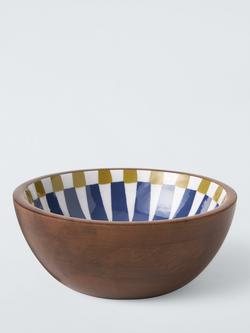John Lewis Rustic Mango Wood Enamel Print Bowl, 18cm, Walnut/Multi, Walnut  Geometric