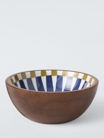 John Lewis Rustic Mango Wood Enamel Print Bowl, 18cm, Walnut/Multi, Walnut  Geometric