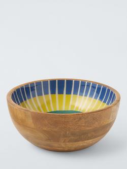 John Lewis Rustic Mango Wood Enamel Print Bowl, 24cm, Walnut/Multi, Walnut Geometric