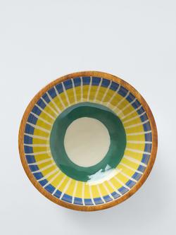 John Lewis Rustic Mango Wood Enamel Print Bowl, 24cm, Walnut/Multi - view 2, Walnut Geometric