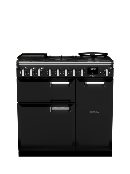 Rangemaster Leckford Deluxe 90cm Dual Fuel Range Cooker with Gas Hob, Black