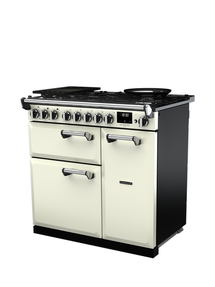 Rangemaster Leckford Deluxe 90cm Dual Fuel Range Cooker with Gas Hob - view 2, Ivory
