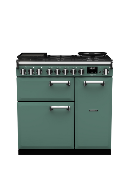 Rangemaster Leckford Deluxe 90cm Dual Fuel Range Cooker with Gas Hob, Mineral Green