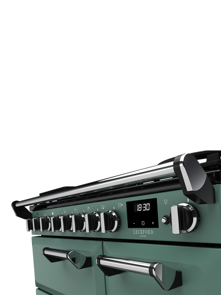 Rangemaster Leckford Deluxe 90cm Dual Fuel Range Cooker with Gas Hob - view 2, Mineral Green