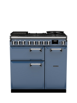 Rangemaster Leckford Deluxe 90cm Dual Fuel Range Cooker with Gas Hob, Stone Blue
