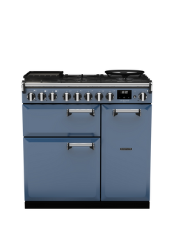 Rangemaster Leckford Deluxe 90cm Dual Fuel Range Cooker with Gas Hob, Stone Blue
