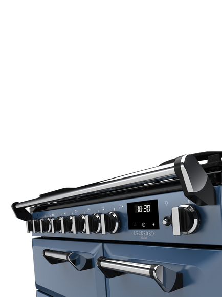 Rangemaster Leckford Deluxe 90cm Dual Fuel Range Cooker with Gas Hob - view 2, Stone Blue