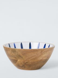 John Lewis Coastal Mango Wood Serve Bowl, 18cm, Blue/Natural, Blue
