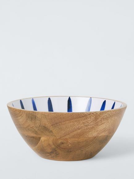 John Lewis Coastal Mango Wood Serve Bowl, 18cm, Blue/Natural, Blue