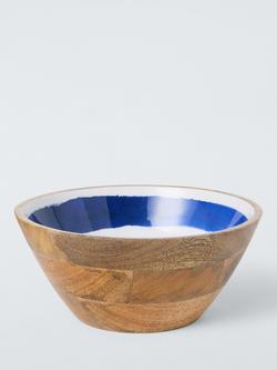 John Lewis Coastal Mango Wood Salad Bowl, 24cm, Blue/Natural, Blue