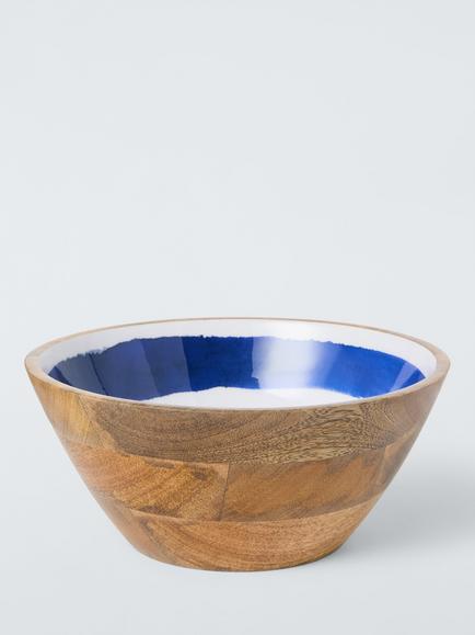 John Lewis Coastal Mango Wood Salad Bowl, 24cm, Blue/Natural, Blue