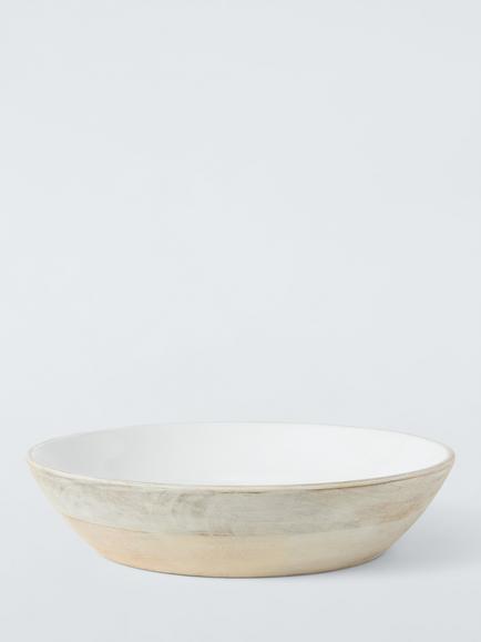 John Lewis Coastal Mango Wood Enamel Serve Bowl, 35cm, White, Natural