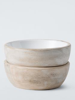 John Lewis Coastal Mango Wood Enamel Bowl, Set of 2, 11cm, White, Blue
