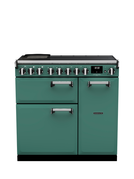 Rangemaster Leckford Deluxe 90cm Electric Range Cooker with Induction Hob, Mineral Green