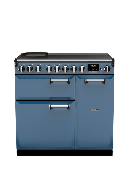 Rangemaster Leckford Deluxe 90cm Electric Range Cooker with Induction Hob, Stone Blue