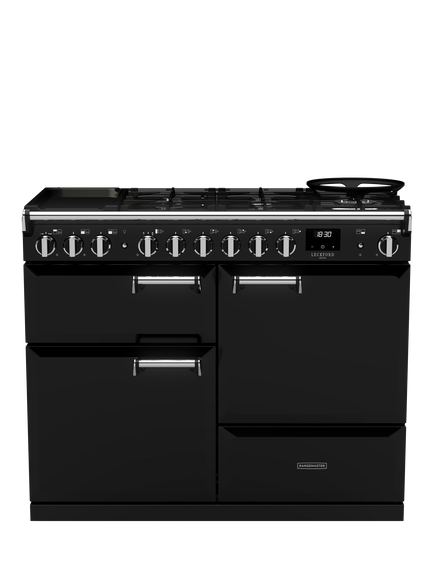 Rangemaster Leckford Deluxe 110cm Dual Fuel Range Cooker with Gas Hob, Black