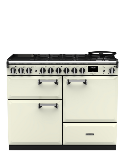 Rangemaster Leckford Deluxe 110cm Dual Fuel Range Cooker with Gas Hob, Ivory