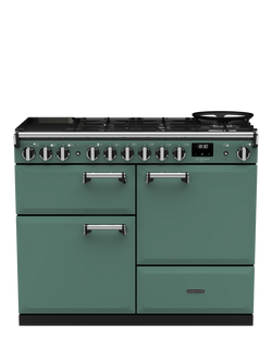 Rangemaster Leckford Deluxe 110cm Dual Fuel Range Cooker with Gas Hob, Mineral Green