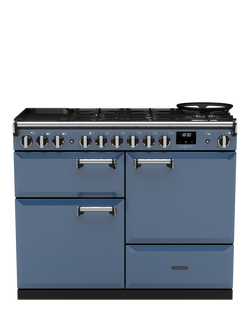 Rangemaster Leckford Deluxe 110cm Dual Fuel Range Cooker with Gas Hob, Stone Blue
