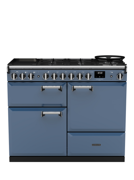 Rangemaster Leckford Deluxe 110cm Dual Fuel Range Cooker with Gas Hob, Stone Blue
