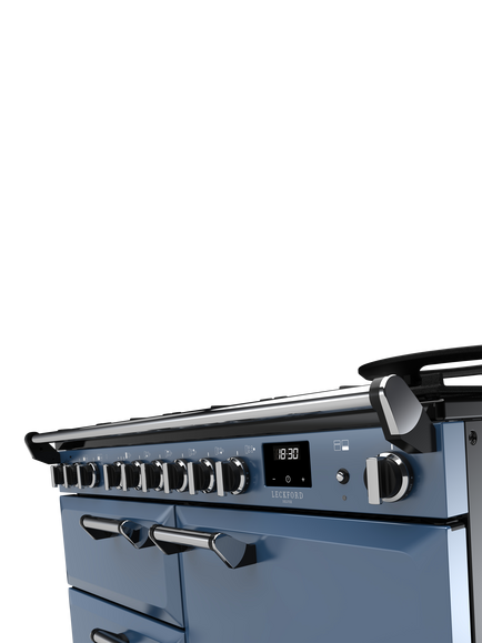 Rangemaster Leckford Deluxe 110cm Dual Fuel Range Cooker with Gas Hob - view 2, Stone Blue