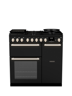 Rangemaster Longstock Deluxe 90cm Dual Fuel Range Cooker with Gas Hob, Black