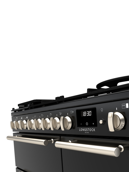 Rangemaster Longstock Deluxe 90cm Dual Fuel Range Cooker with Gas Hob - view 2, Black