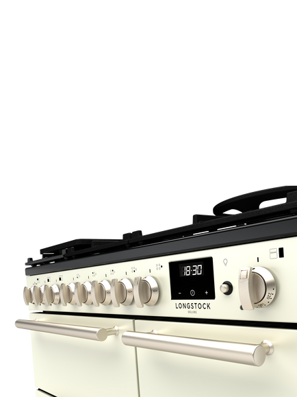 Rangemaster Longstock Deluxe 90cm Dual Fuel Range Cooker with Gas Hob - view 2, Ivory