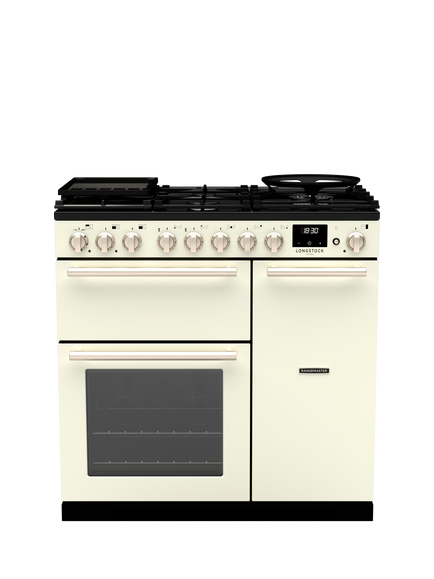 Rangemaster Longstock Deluxe 90cm Electric Range Cooker with Induction Hob, Ivory