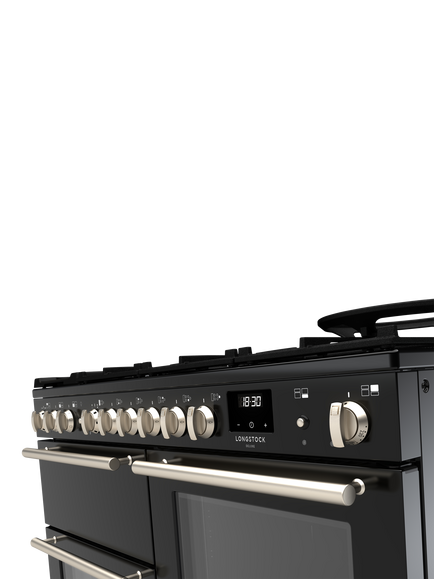 Rangemaster Longstock Deluxe 110cm Dual Fuel Range Cooker with Gas Hob - view 2, Black