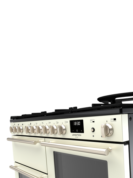 Rangemaster Longstock Deluxe 110cm Dual Fuel Range Cooker with Gas Hob - view 2, Ivory