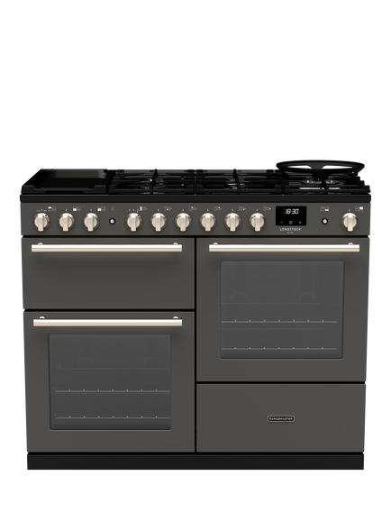 Rangemaster Longstock Deluxe 110cm Dual Fuel Range Cooker with Gas Hob, Slate