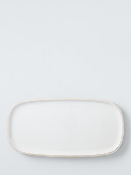 John Lewis Coastal Mango Wood Enamel Oblong Platter, 41cm, White, Blue Multi