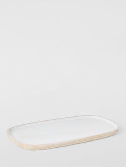 John Lewis Coastal Mango Wood Enamel Oblong Platter, 41cm, White - view 2, Blue Multi
