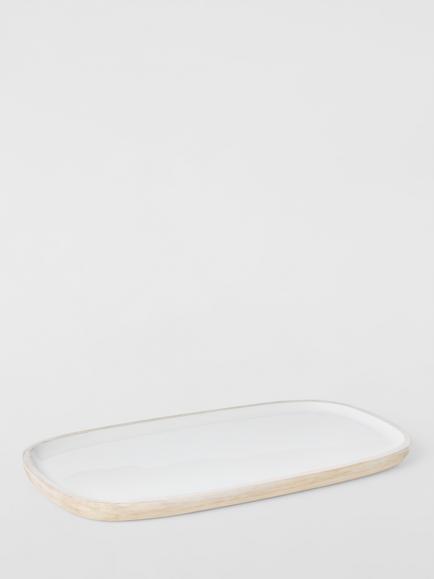 John Lewis Coastal Mango Wood Enamel Oblong Platter, 41cm, White - view 2, Blue Multi