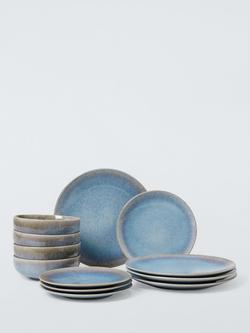 John Lewis Artisan Stoneware Dinnerware Set, 12 Piece, Light Blue, Blue Light
