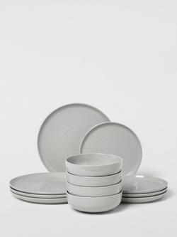 John Lewis Craft Speckle Glaze Dinnerware Set, 12 Piece, Grey, Grey Marl Grey