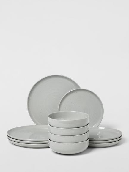 John Lewis Craft Speckle Glaze Dinnerware Set, 12 Piece, Grey, Grey Marl Grey
