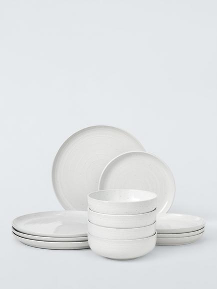 John Lewis Craft Speckle Glaze Dinnerware Set, 12 Piece, White, White Off White
