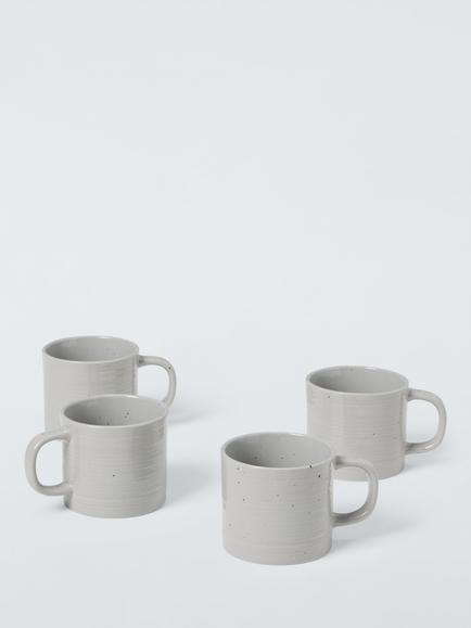 John Lewis Craft Speckle Glaze Stoneware Mugs, Set of 4, 300ml, Grey, Grey Marl Grey