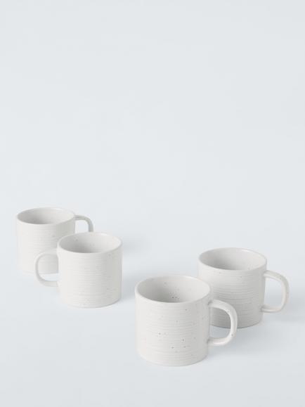 John Lewis Craft Speckle Glaze Stoneware Mugs, Set of 4, 300ml, White, White Off White
